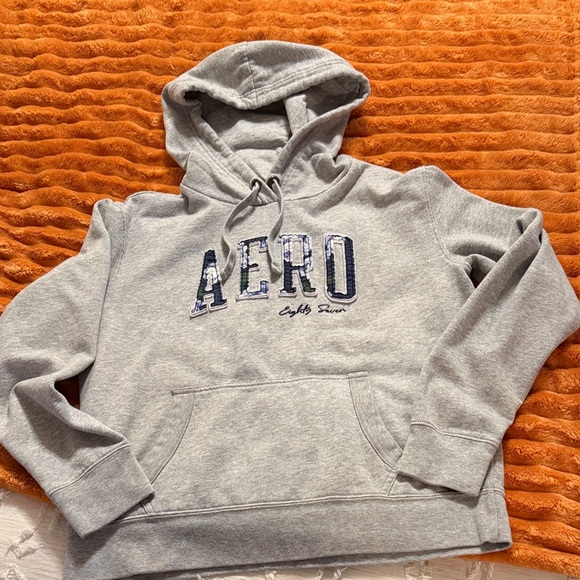 Aeropostale Tops - Aeropostale Heather Gray Hoodie with Navy Text